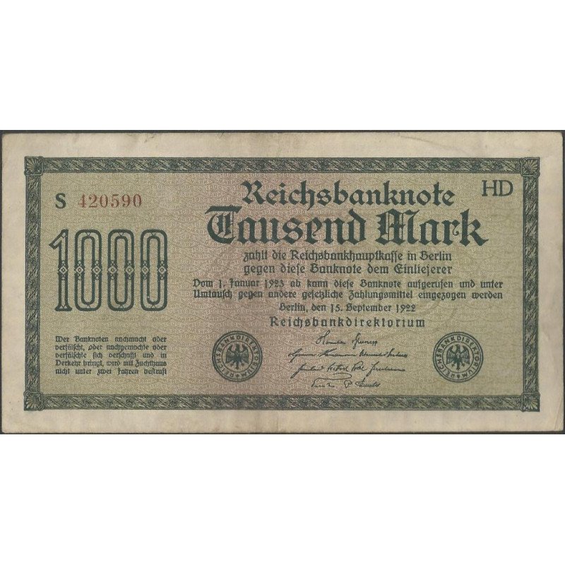 Alemania, 1.000 Mark 15 Sep 1922 P76c