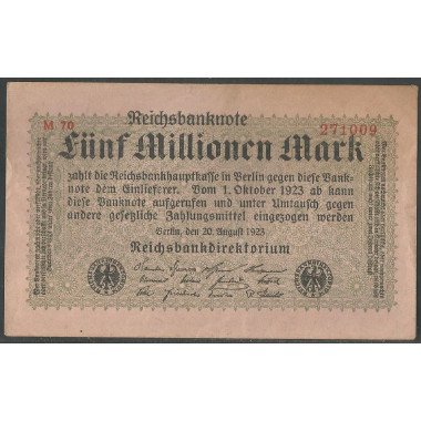 Alemania, 5.000.000 Mark 9 Ago 1923 P105