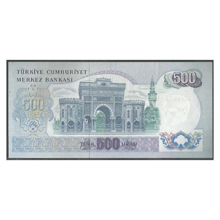 Turkya 500 Liras L1970 (1 SEP 1971) P190d reverso