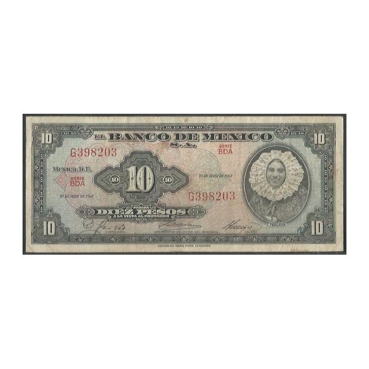 Mexico 10 Pesos 10 May 1967 Serie BDA P58l