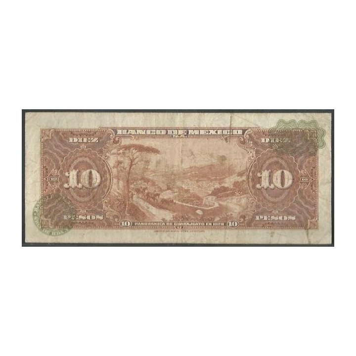 Mexico 10 Pesos 10 May 1967 Serie BDA P58l reverso