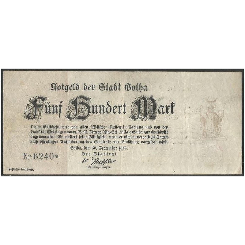 Alemania - Gotha, 500 Mark 30 Sep 1922