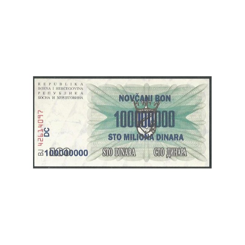 Bosnia & Herzegovina, 100.000.000 Dinara 10 Nov 1993 P37