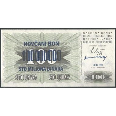 Bosnia & Herzegovina, 100.000.000 Dinara 10 Nov 1993 P37