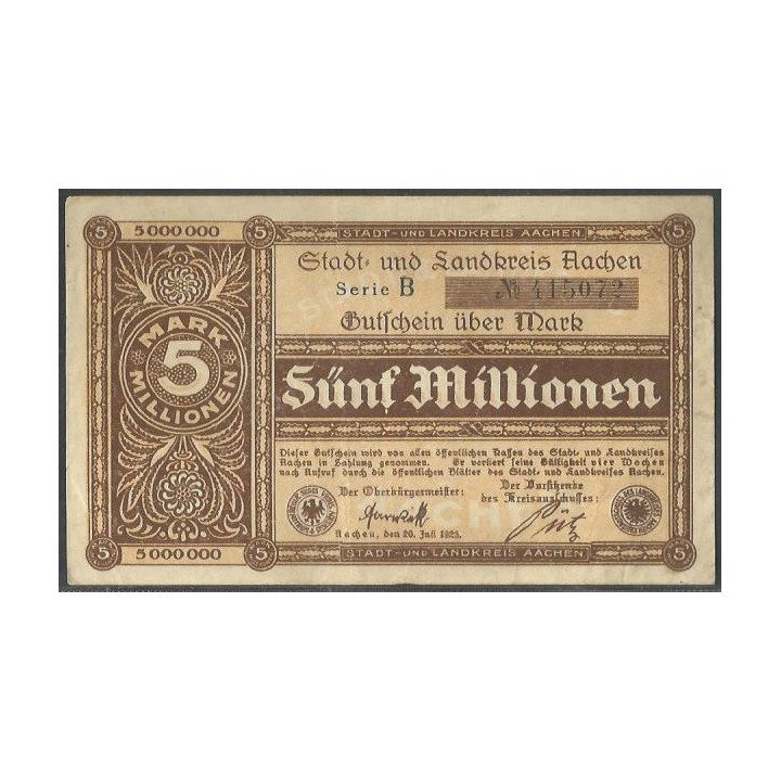 Alemania - Aachen 5.000.000 Mark 20 Jul 1923