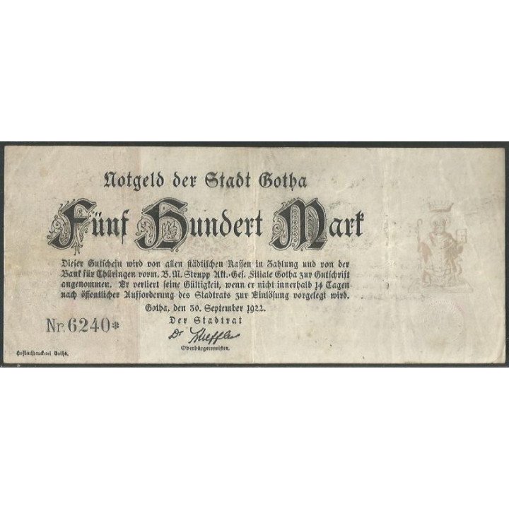 Alemania - Gotha 500 Mark 30 Sep 1922