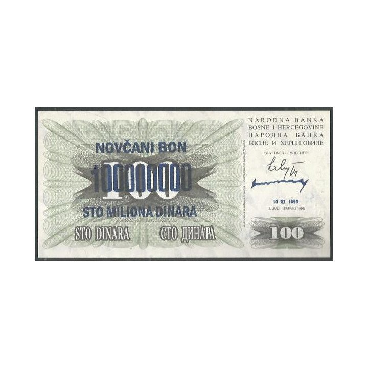 Bosnia & Herzegovina 100.000.000 Dinara 10 Nov 1993 P37 reverso