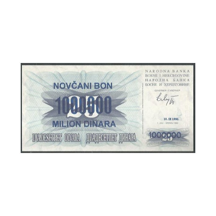 Bosnia & Herzegovina 1.000.000 Dinara 10 Sep 1993 P35b reverso