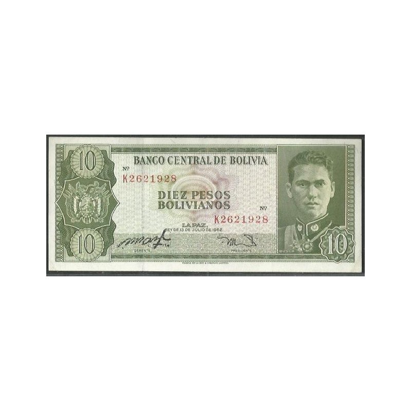 Bolivia, 10 Pesos Bolivianos L 13 Jul 1962 Serie K P154a