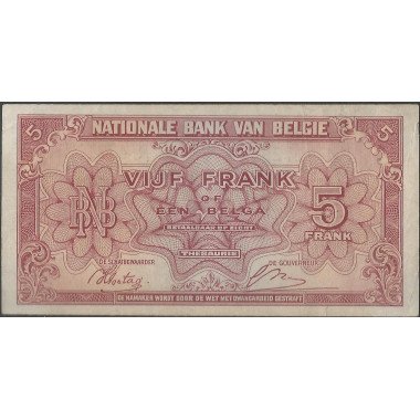 Belgica, 5 Francs 1 Feb 1943 P121a