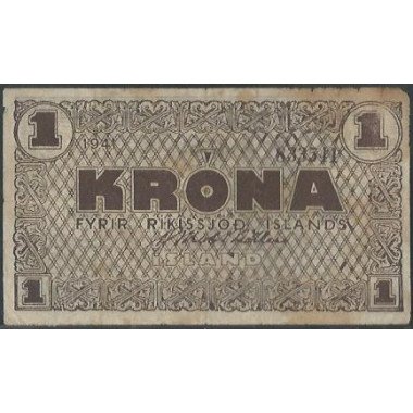 Islandia, 1 Krona 1941 P22a