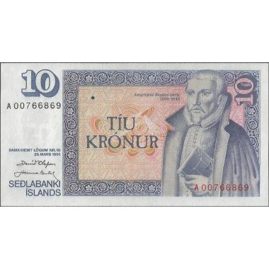 Islandia, 10 Kronur 29 Mar 1961 P48a