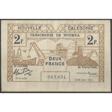 Nueva Caledonia, 2 Francs 29 Mar 1943 P56