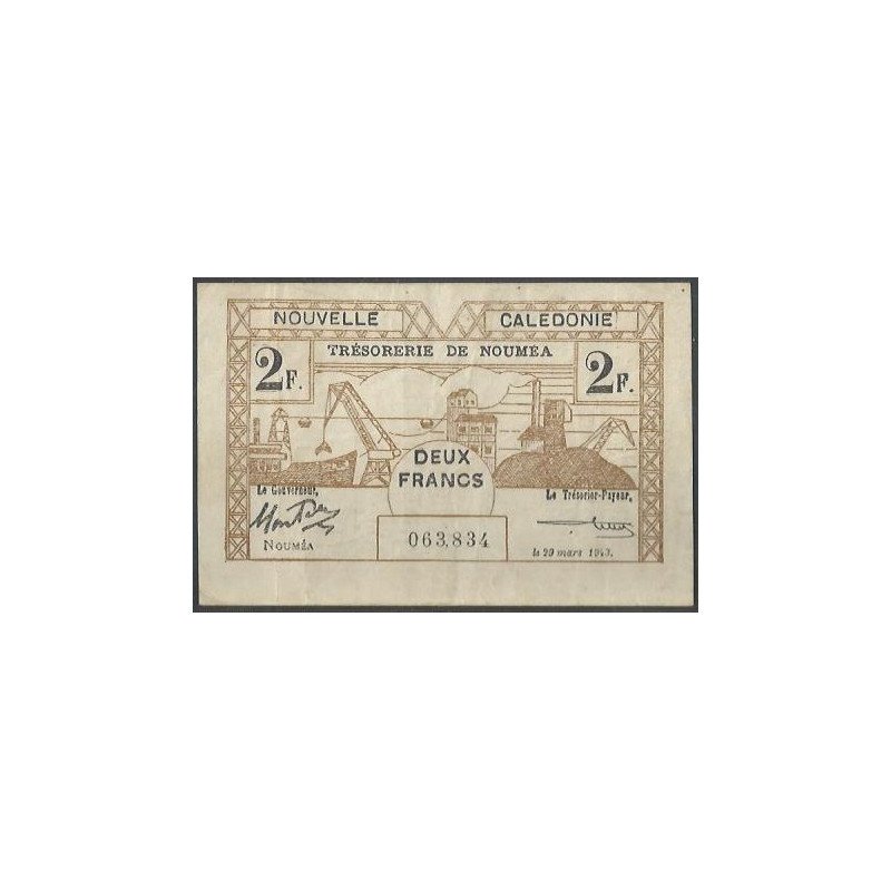Nueva Caledonia, 2 Francs 29 Mar 1943 P56