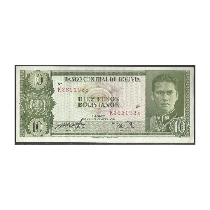 Bolivia 10 Pesos Bolivianos L 13 Jul 1962 Serie K P154a