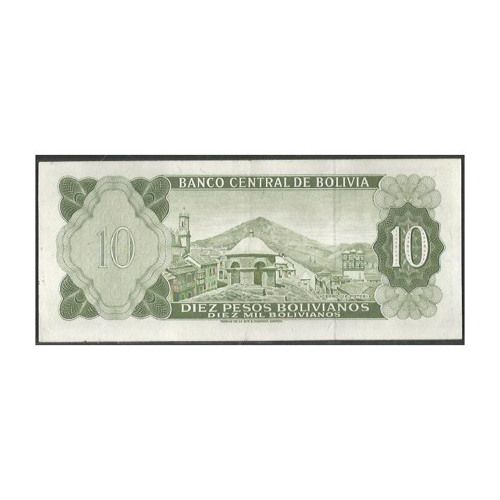 Bolivia 10 Pesos Bolivianos L 13 Jul 1962 Serie K P154a reverso