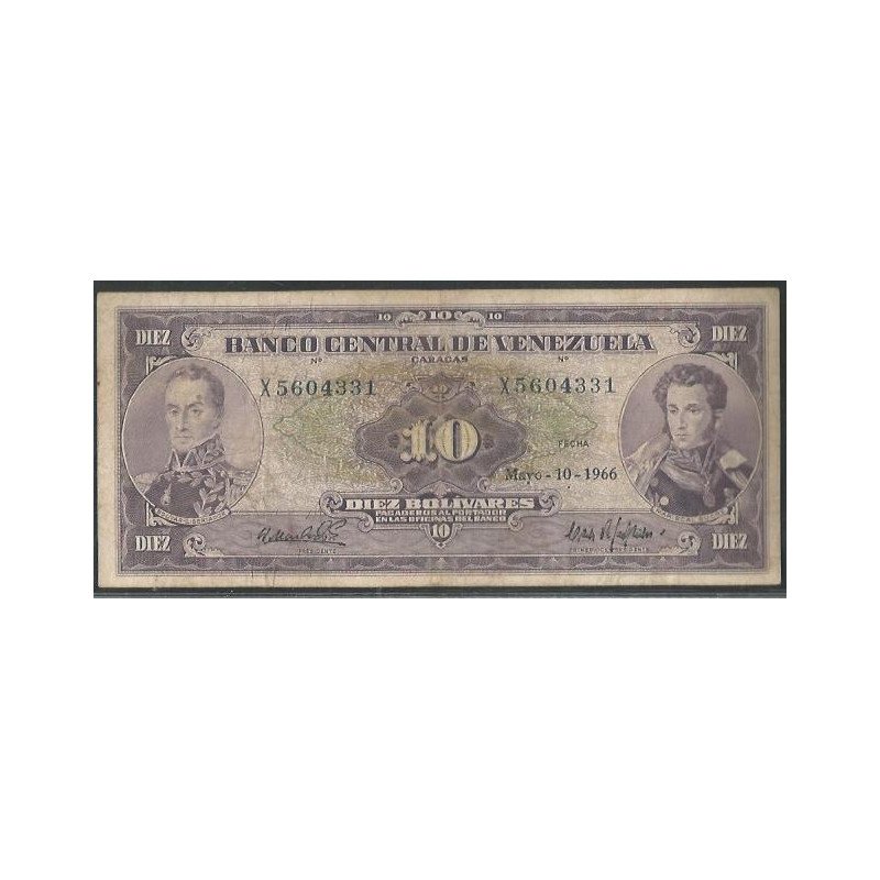Venezuela, 10 Bolivares 10 May 1966 X 7 Dig P45c