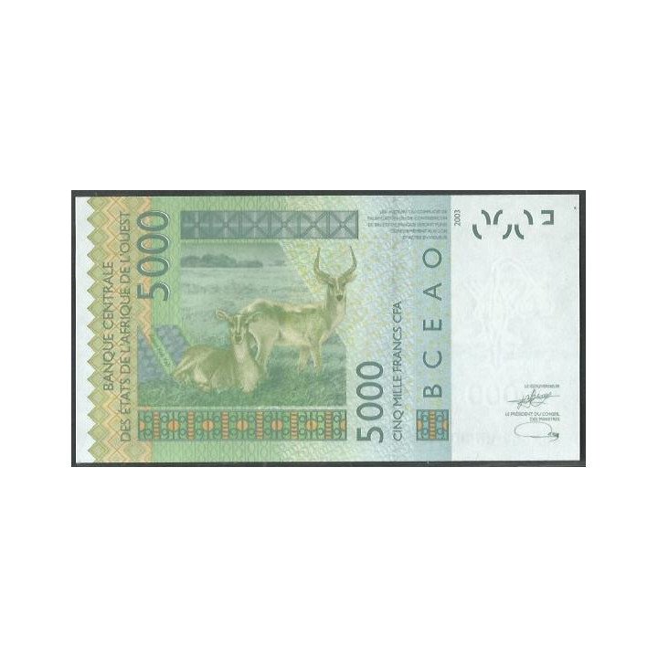 Costa de Marfil 5.000 Francs 2023 P117Aw reverso