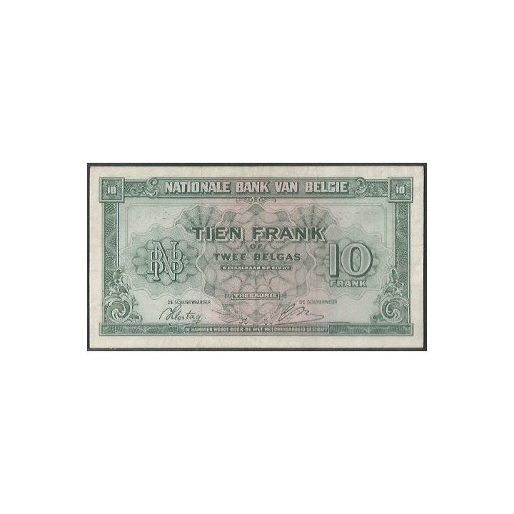 Belgica 10 Francs 1 Feb 1943 P122a reverso