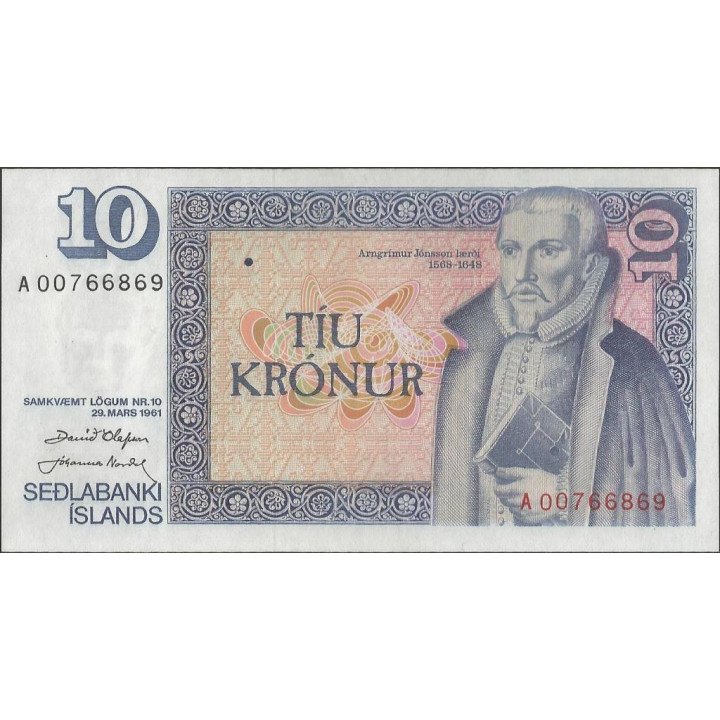 Islandia 10 Kronur 29 Mar 1961 P48a