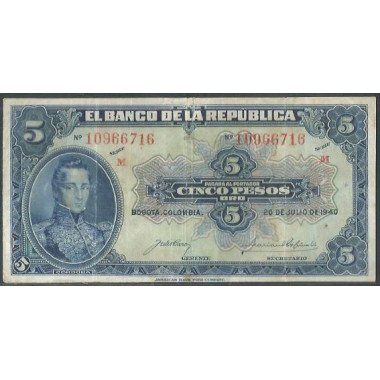 Billete de 5 Pesos 20 Jul 1940 8 Dig  BGW113