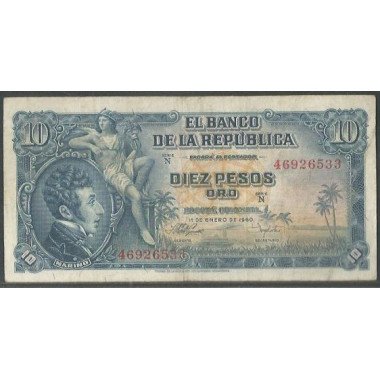 Billete de 10 Pesos 1 ene 1960 N46926533 BGW175