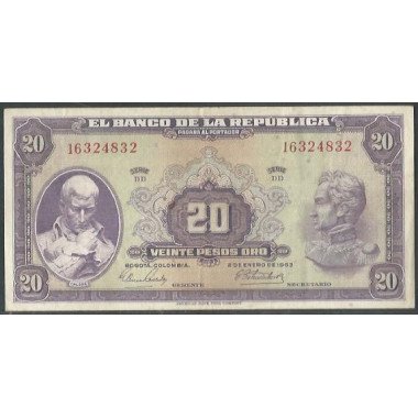 Billete de 20 Pesos 2 Ene 1963 BGW221