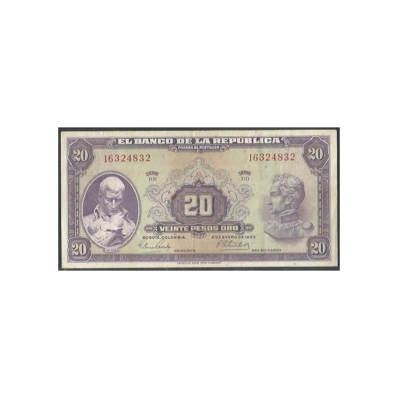 Billete de 20 Pesos 2 Ene 1963 BGW221