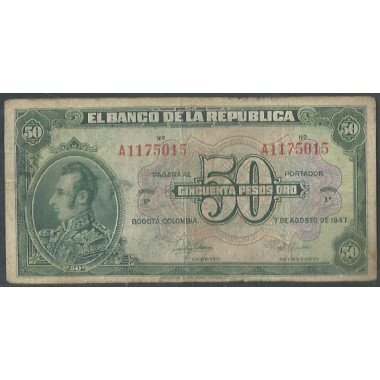 Billete de 50 Pesos 7 Ago 1947 6 Dig. BGW252