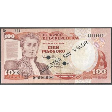 Billete de 100 Pesos 1 Ene 1987 "Muestra sin valor" BGW325s