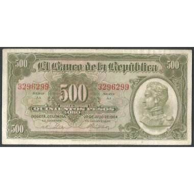 Billete de 500 Pesos 20 Jul 1964 7 Dig BGW385