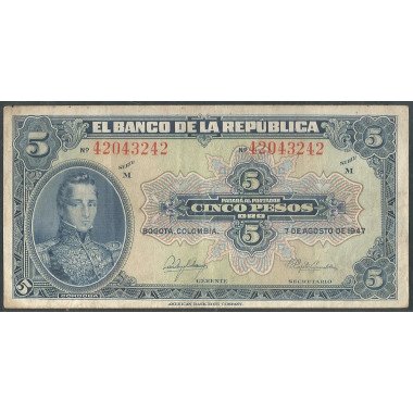 Billete de 5 Pesos 7 Ago 1947 BGW121