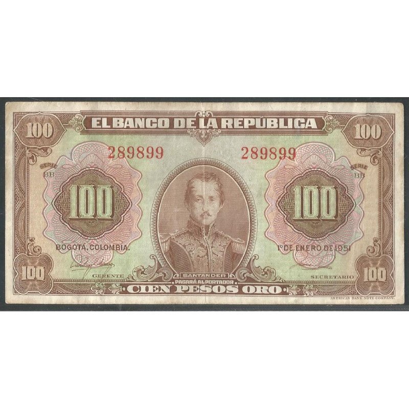 Billete de 100 Pesos 1 Ene 1951 6 Dig BGW289
