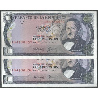 Billete de 100 Pesos 20 Jul 1973 (Pareja) 5 Caido BGW303