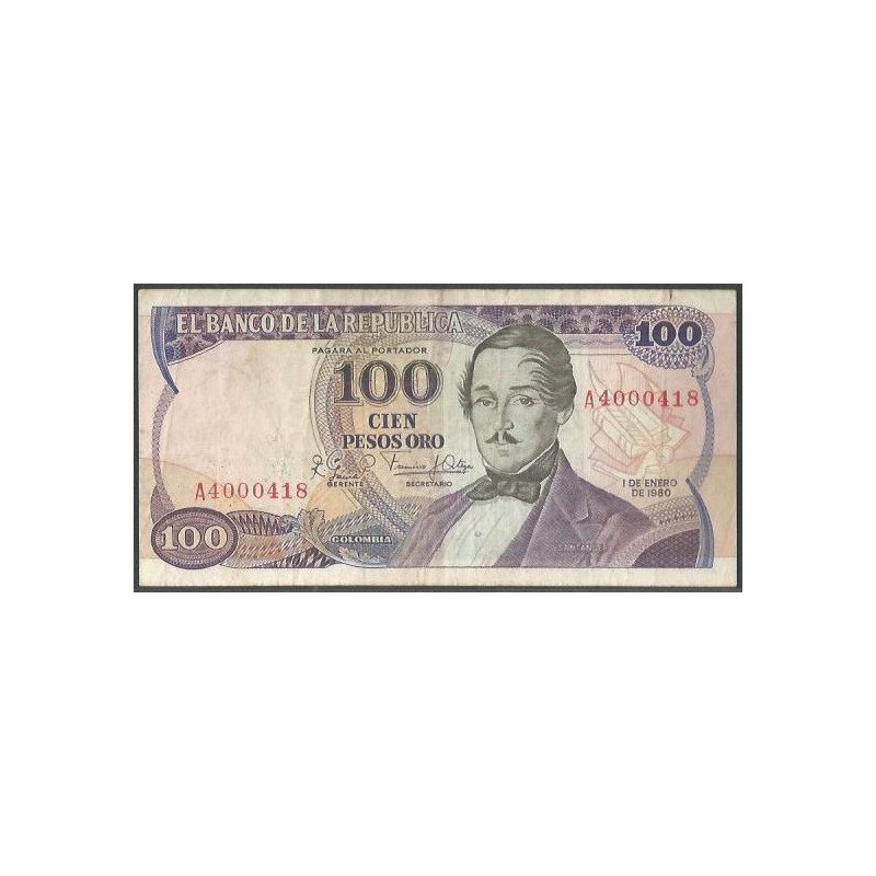 Billete de 100 Pesos 1 Ene 1980 Serie A BGW312