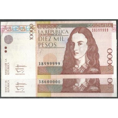 Billete de 10.000 Pesos 5 Sep 2013 (Pareja 38599999-38600000) BGW644