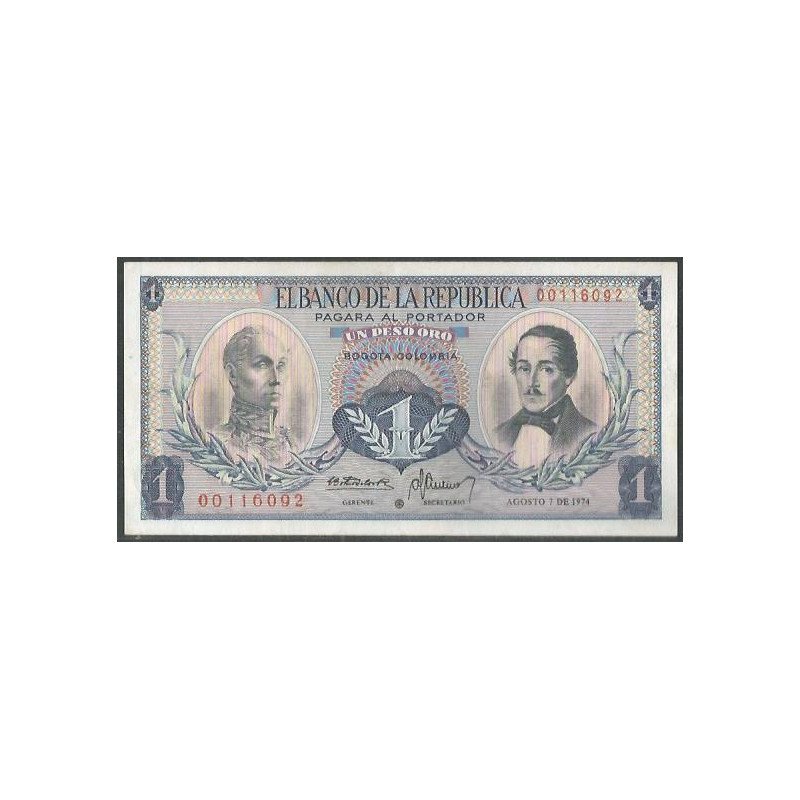 Colombia 1 Peso 7 Ago 1974 Reposicion BGW080