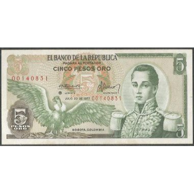 Colombia 5 Pesos 20 Jul 1977 Reposicion BGW148