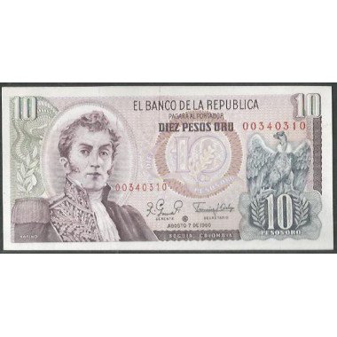 Colombia 10 Pesos 7 Ago 1980 Reposicion BGW208