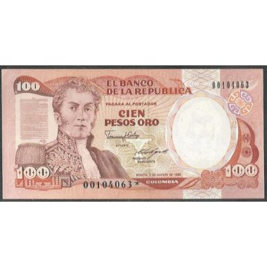 Colombia 100 Pesos 7 Ago 1989 Reposicion BGW330