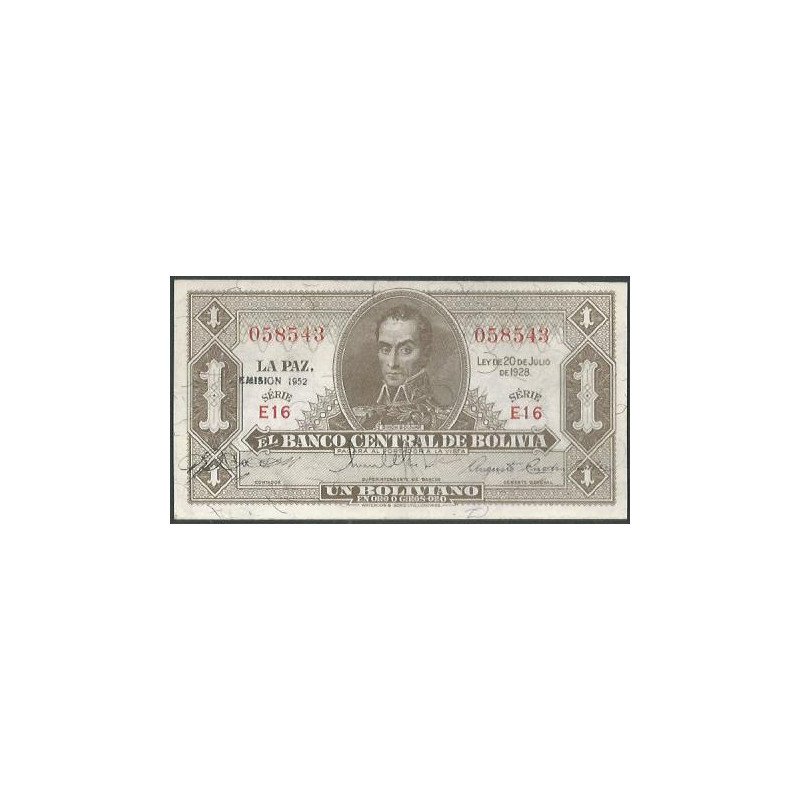 Bolivia, 1 Boliviano 1952 Serie E16 P128c