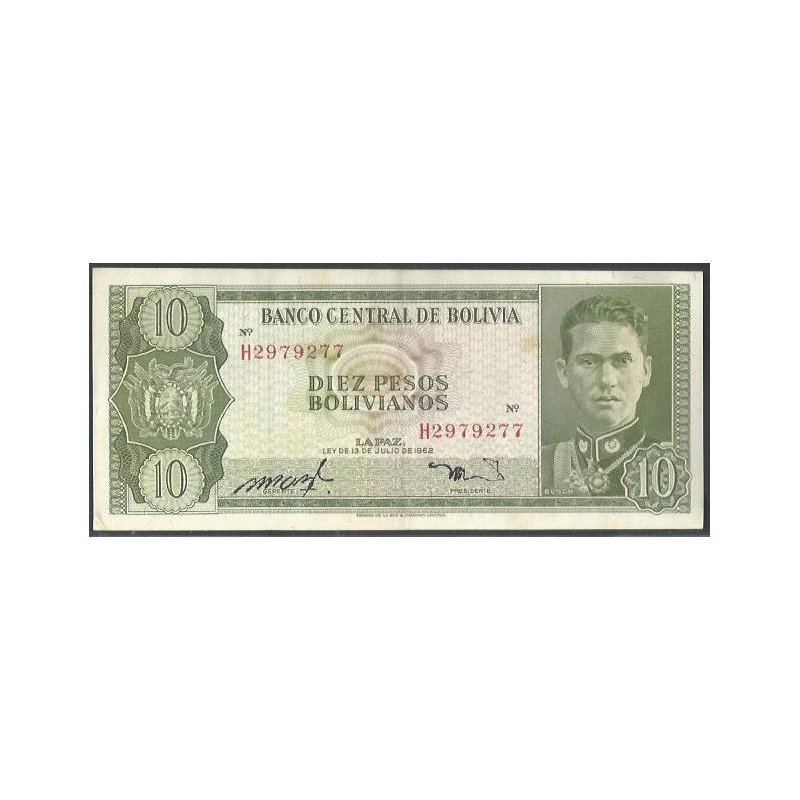 Bolivia, 10 Pesos Bolivianos L 13 Jul 1962 Serie H P154a