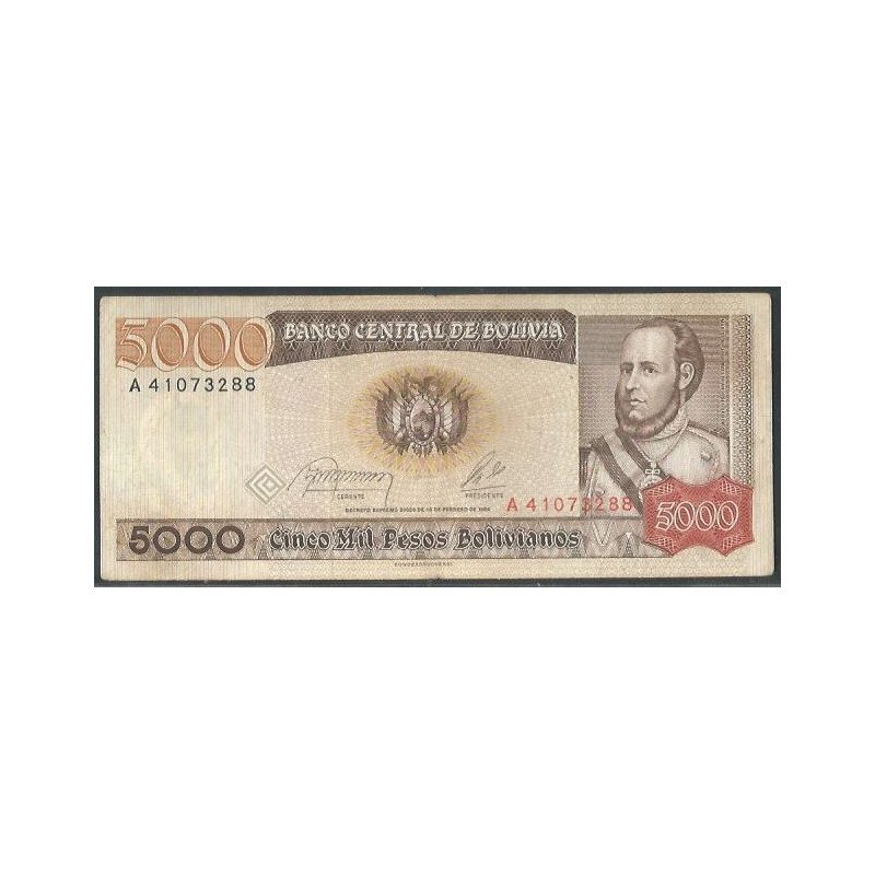 Bolivia, 5.000 Pesos Bolivianos D 10 Feb 1984 Serie A P168a
