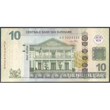 Suriname, 10 Dollars 1 Sep 2010 P163a