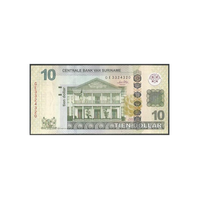 Suriname, 10 Dollars 1 Sep 2010 P163a