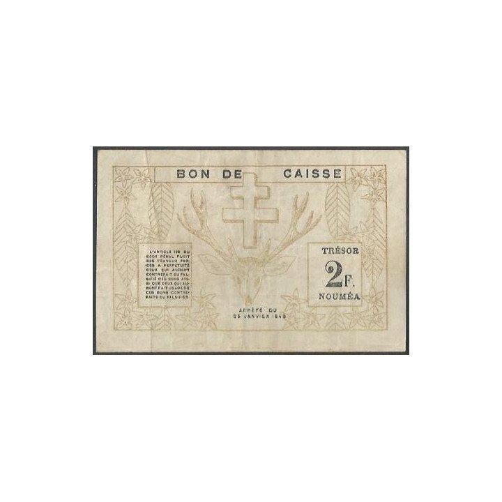 Nueva Caledonia 2 Francs 29 Mar 1943 P56 reverso