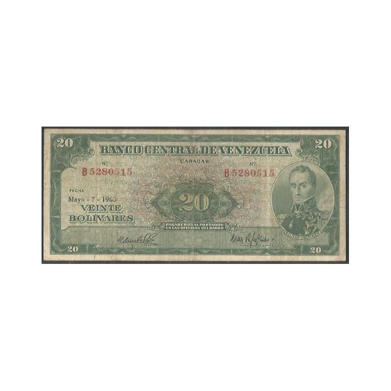 Venezuela, 20 Bolivares 7 May 1963 B 7 Dig P43c