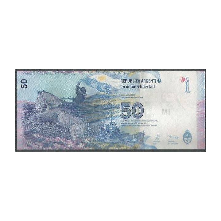 Argentina 50 Pesos 2015 Serie B P362b reverso