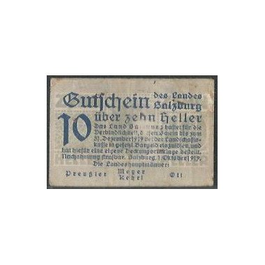 Austria - Salzburg, 10 Heller 1 Oct 1919 Ps126