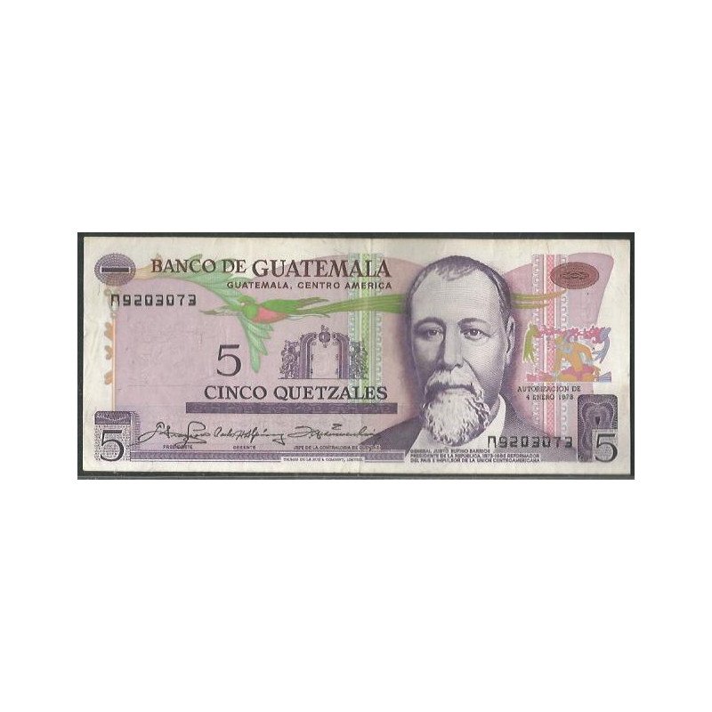 Guatemala, 5 Quetzales 4 Ene 1978 Firma 3 P60c
